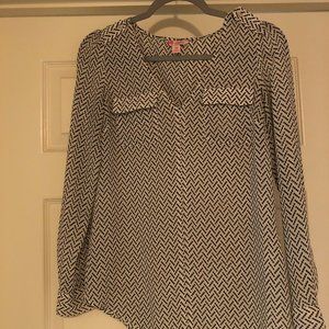 Candie's Black and White Chevron Sheer Office Blouse